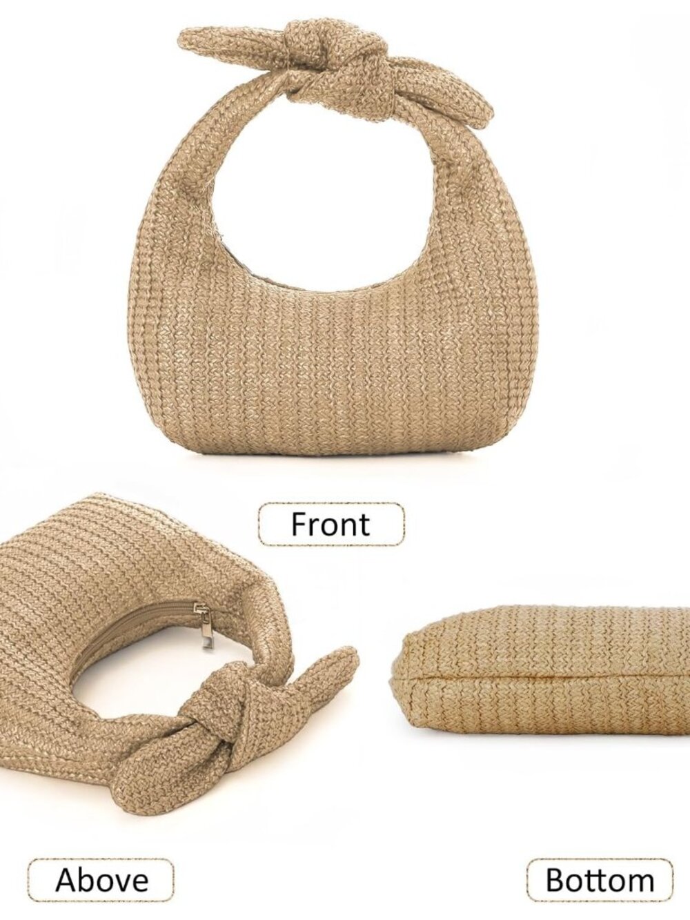 Knotted Straw Clutch Purses for Women, Summer Beach Bag, Dumpling Evening Clutch - Picture 5 of 7